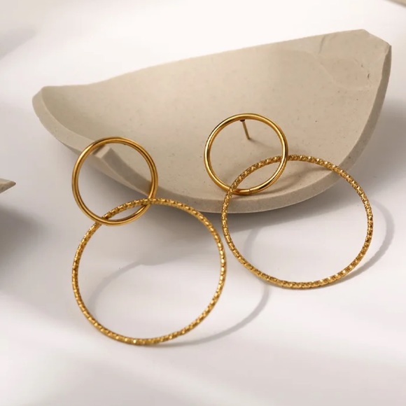 Anthropologie Jewelry - New Gold Plated Stainless Steel Double Circle Hoop Earrings Non Tarnish